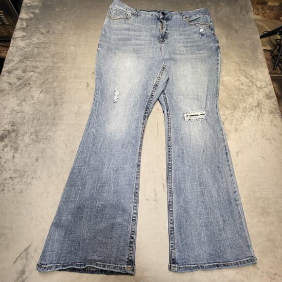 Seven7 Jeans Womens 20W Light Wash Tummyless High Rise Flare Distressed Stretch - Picture 1 of 10